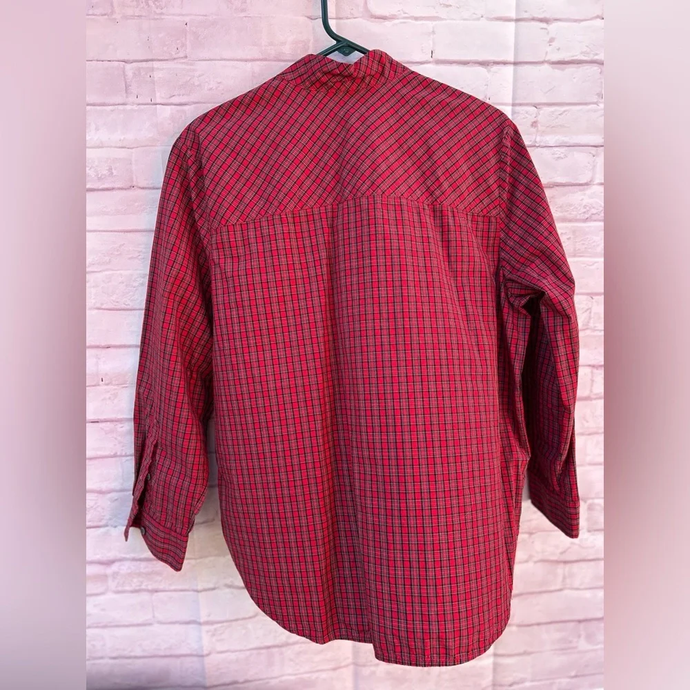 J. Crew size 12 Jeweled button popover tunic red checkered plaid preppy holidays